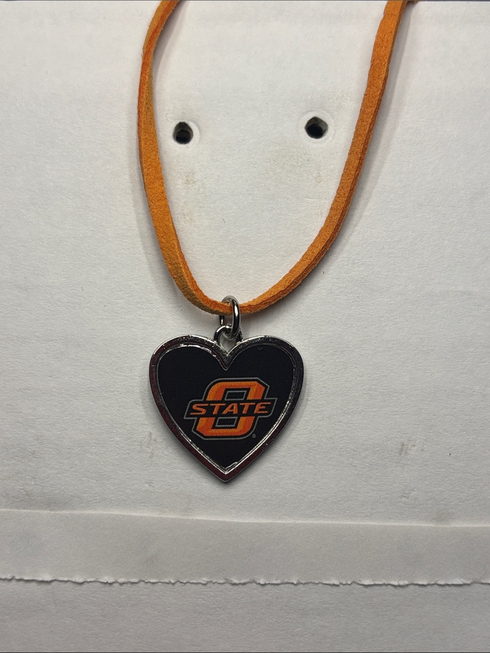 Oklahoma State Heart Pendant Necklace in Orange & Black